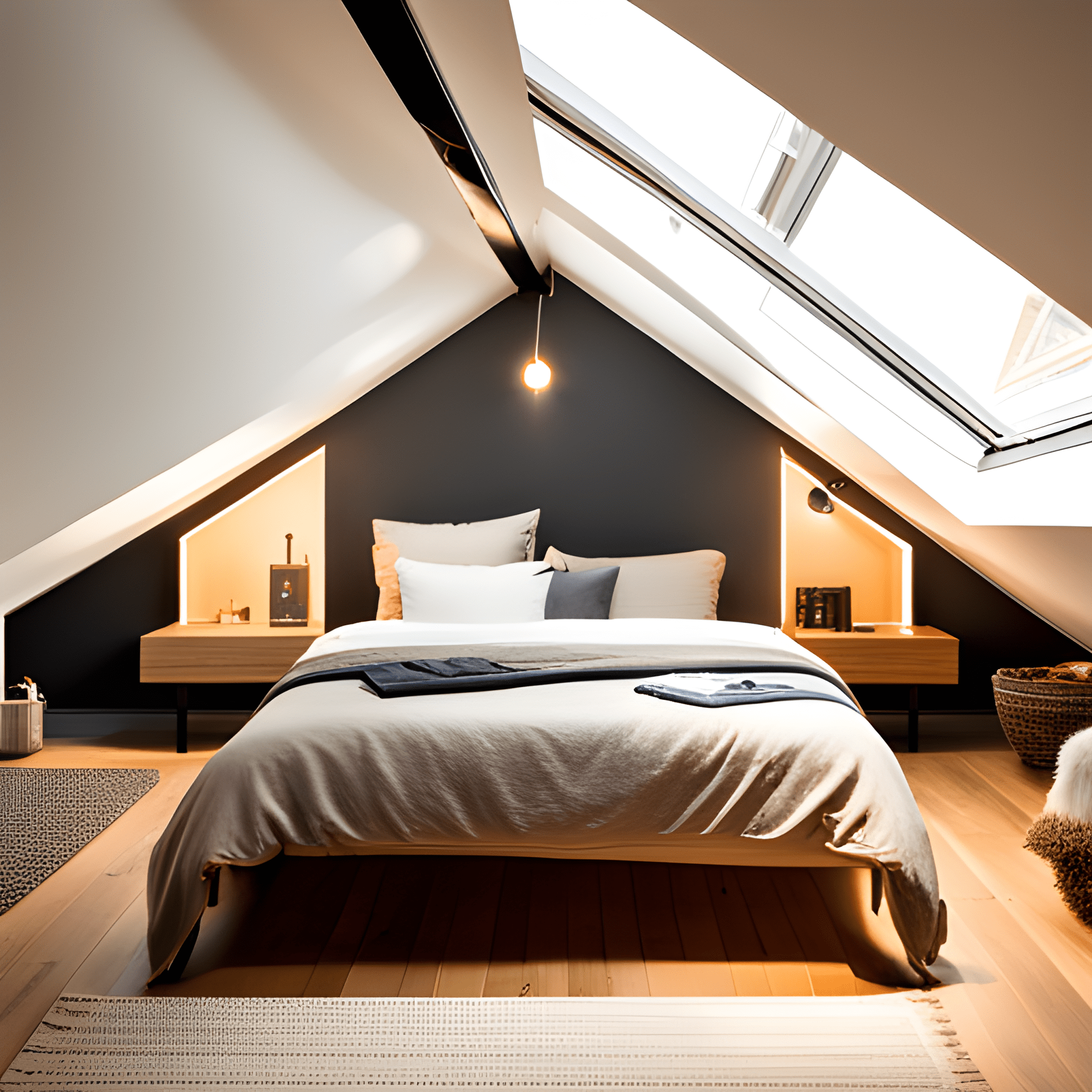 An-image-showcasing-a-serene-and-inviting-bedroom-in-an-attic-space--complete-with-a-comfortable-bed--soft-lighting--cozy-textiles--and-decorative-accents-that-create-a-tranquil-ambiance---