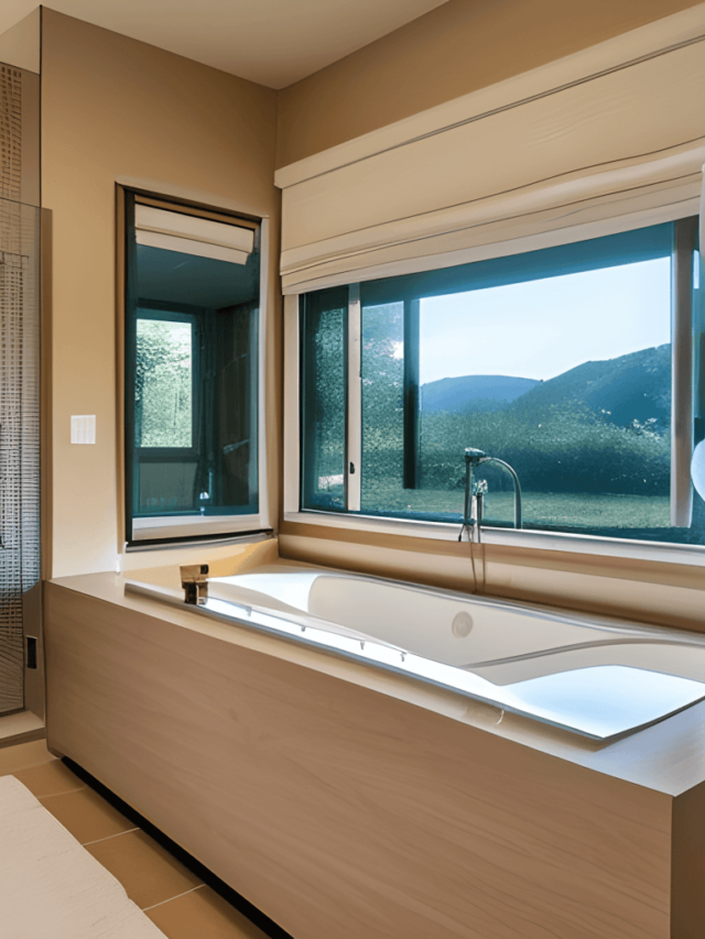 Cropped - Bathroom With Wooden Details and Bathtub Next to The Window