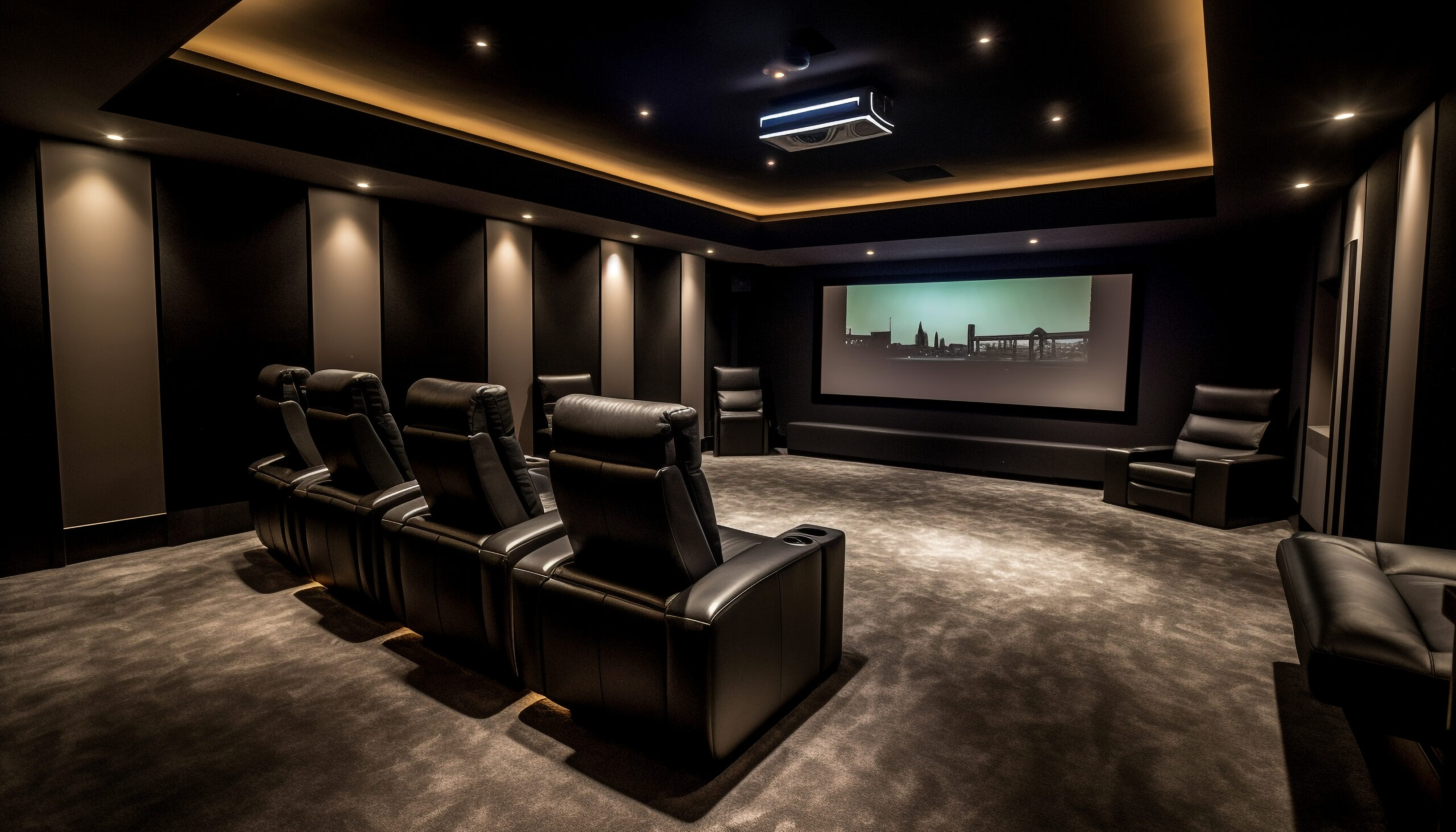 Luxury movie theater with modern design and lighting generated by AI