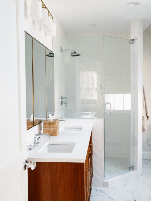 Wooden bathroom vanity with marble countertop - Bathroom Remodeling