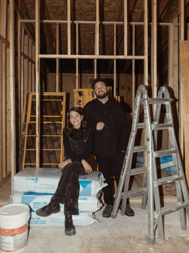 Lidia & his husband - Moonstone owner at construction site with insulation, ladder and construction tools.